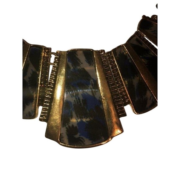 Bohemian Bib Necklace & Earrings Set Gold Chain Blue Printed Resin Alloy - Picture 4 of 6